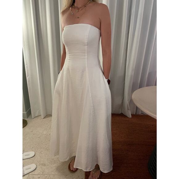 FAVORITE DAUGHTER White Cotton Strapless Favorite Linen Midi Dress Size 8 - Picture 13 of 16